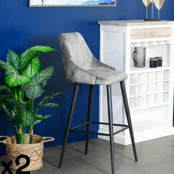 MALMOE Univers Déco·Classique Chic|Tabourets De Bar En Velours|Chaise de bar velours gris (lot de 2)