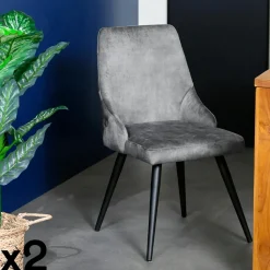 MALMOE Univers Déco·Classique Chic|Tabourets De Bar En Velours|Chaise de bar velours gris (lot de 2)