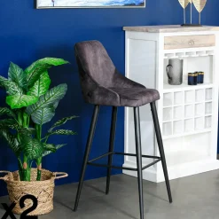 MALMOE Tabourets De Bar En Velours|Chaise de bar velours gris anthracite (lot de 2)