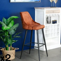 MALMOE Tabourets De Bar En Velours|Chaise de bar velours ocre (lot de 2)