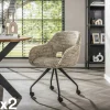 CREEK Chaises Avec Accoudoirs|Chaises Contemporaines|Chaise de bureau à roulettes en tissu sable chiné (lot de 2)