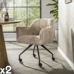 Melbourne Meubles De Bureau·Fauteuils De Bureau|Chaises Capitonnées|Chaise de bureau à roulettes tissu beige (lot de 2)