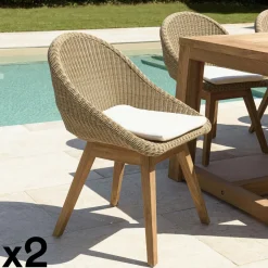 MANY Chaises De Jardin|Chaise de jardin arrondie résine tressée beige (lot de 2)