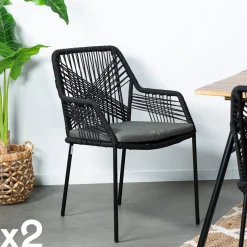 GIJON Chaises De Jardin|Chaise de jardin assise et dossier tressés couleur naturelle (lot de 2)