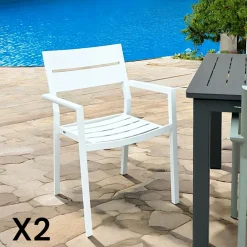 STOCKHOLM Chaises De Jardin|Meubles En Aluminium Brafab|Chaise de jardin avec accoudoirs en aluminium blanc (lot de 2)