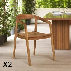 MENDOZA Chaises De Jardin|Chaises En Teck|Chaise de jardin design en teck (lot de 2)