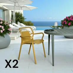 PINETO Chaises De Jardin|Chaise de jardin design jaune, empilable (lot de 2)