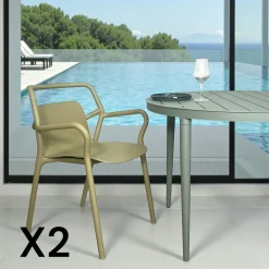 PINETO Chaises De Jardin|Chaise de jardin design kaki, empilable (lot de 2)