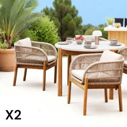 MENDOZA Chaises De Jardin|Chaise de jardin en bois d'acacia et corde tressée (lot de 2)