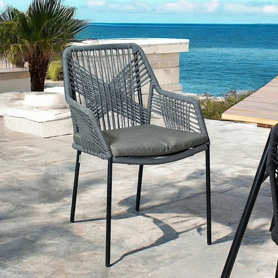 GRENADE Chaises De Jardin|Chaise de jardin en corde tressée grise
