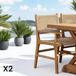 MENDOZA Chaises De Jardin|Chaise de jardin en teck et résine tressée (lot de 2)