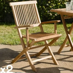 SUMMER Chaises De Jardin|Chaise de jardin en teck à bords droits avec accoudoirs (lot de 2)