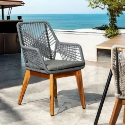 GRENADE Chaises De Jardin|Chaise de jardin grise en corde tressée et pieds bois FSC®