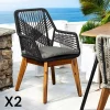 GRENADE Chaises De Jardin|Chaise de jardin noire en corde tressée et pieds bois FSC® (lot de 2)