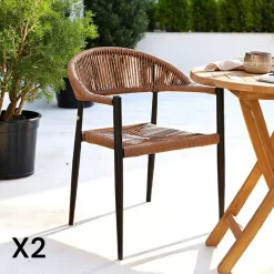 MENDOZA Chaises De Jardin|Meubles De Cuisine·Chaises|Chaise de jardin noire en résine tressée et aluminium (lot de 2)