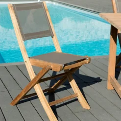 SUMMER Chaises De Jardin|Chaise de Jardin pliante teck textilène taupe (lot de 2)