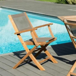 SUMMER Chaises De Jardin|Chaise de Jardin pliante teck textilène taupe (lot de 2)