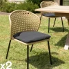 GIJON Chaises De Jardin|Chaise de jardin rotin synthétique couleur naturelle avec coussin noir (lot de 2)
