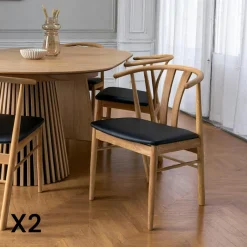BERLIN Chaises En Bois|Meubles De Cuisine·Chaises|Chaise de salle à manger design en bois de chêne avec assise noire (lot de 2)