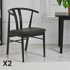 BERLIN Chaises En Bois|Meubles De Cuisine·Chaises|Chaise de salle à manger design en bois de chêne avec assise noire (lot de 2)