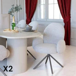 BERLIN Chaises Contemporaines|Meubles De Cuisine·Chaises|Chaise de salle à manger en tissu bouclette beige forme ronde (lot de 2)
