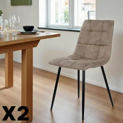 TARAZ Meubles De Cuisine·Chaises|Chaises Contemporaines|Chaise de salle à manger grise motif damier (lot de 2)