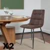 TARAZ Chaises Contemporaines|Meubles De Cuisine·Chaises|Chaise de salle à manger marron motif damier (lot de 2)