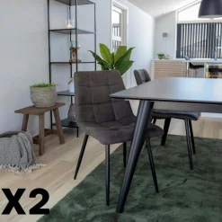 TARAZ Chaises Contemporaines|Meubles De Cuisine·Chaises|Chaise de salle à manger marron motif damier (lot de 2)