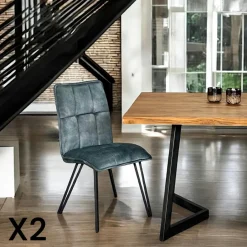 MALMOE Chaises Velours|Chaises Contemporaines|Chaise de salle à manger ocre avec pieds épingle (lot de 2)