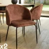TIM Chaises Capitonnées|Chaises Contemporaines|Chaise de salle à manger velours acajou dossier rond (lot de 2)
