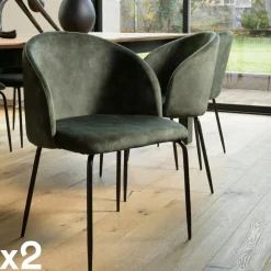 TIM Chaises Capitonnées|Chaises Contemporaines|Chaise de salle à manger velours acajou dossier rond (lot de 2)