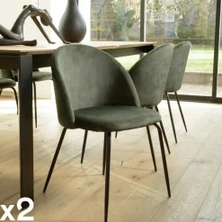 TIM Chaises Capitonnées|Chaises Contemporaines|Chaise de salle à manger velours acajou dossier rond (lot de 2)