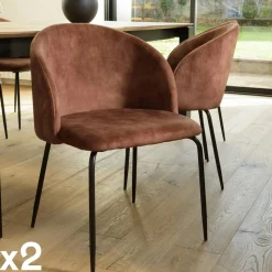 TIM Chaises Capitonnées|Chaises Contemporaines|Chaise de salle à manger velours beige dossier rond (lot de 2)