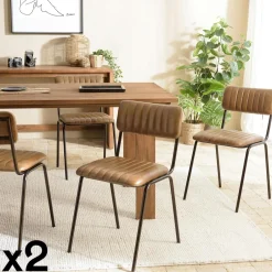 TIM Chaises Capitonnées|Chaises Contemporaines|Chaise de table assise et dossier cuir havane (lot de 2)