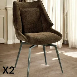 IENA Meubles De Cuisine·Chaises|Chaises Capitonnées|Chaise design tissu microfibre chocolat (lot de 2)