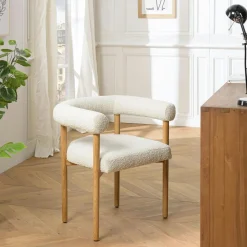 TIM Chaises Avec Accoudoirs|Chaises Bouclettes|Chaise dossier arrondi tissu bouclette blanc