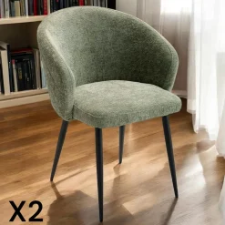 IENA Chaises Capitonnées|Chaises Contemporaines|Chaise dossier rond tissu gris (lot de 2)