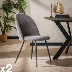 IENA Chaises Capitonnées|Chaises Contemporaines|Chaise dossier rond tissu gris (lot de 2)