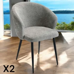 IENA Chaises Capitonnées|Chaises Contemporaines|Chaise dossier rond tissu bleu (lot de 2)