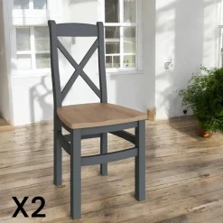 COVENTRY Chaises En Bois|Chaises Contemporaines|Chaise en bois avec dossier croisé finition charbon (lot de 2)