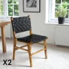 MENDOZA Chaises En Bois|Chaises En Teck|Chaise en bois et cuir tressé noir (lot de 2)