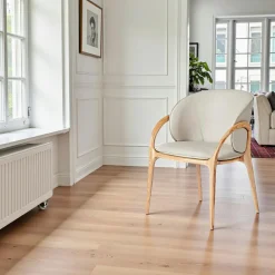 Meubles De Cuisine·Chaises|Chaises En Bois|Chaise en cuir gris clair dos rond accoudoirs bois clair ALDER