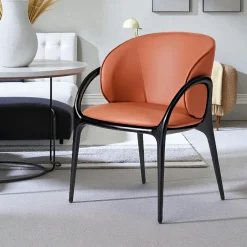 Meubles De Cuisine·Chaises|Chaises En Bois|Chaise en cuir gris clair dos rond accoudoirs bois noir ALDER