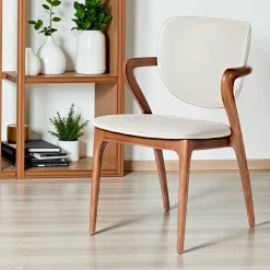 Meubles De Cuisine·Chaises|Chaises En Bois|Chaise en cuir gris clair, accoudoirs bois brun ALDER