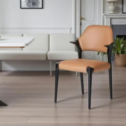 Meubles De Cuisine·Chaises|Chaises En Bois|Chaise en cuir gris foncé design, accoudoirs bois brun ALDER