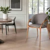 Chaises En Bois|Chaises Contemporaines|Chaise en cuir gris foncé dos rond accoudoirs bois brun ALDER