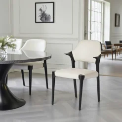 Chaises En Bois|Chaises Contemporaines|Chaise en cuir marron design, accoudoirs bois noir ALDER