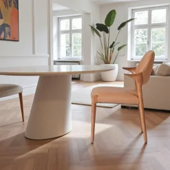 Chaises En Bois|Chaises Contemporaines|Chaise en cuir marron design, accoudoirs bois brun ALDER