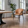 Meubles De Cuisine·Chaises|Chaises En Bois|Chaise en cuir marron dos rond accoudoirs bois noir ALDER