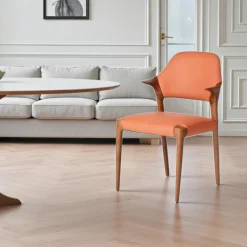 Chaises En Bois|Chaises Contemporaines|Chaise en cuir rouille design, accoudoirs bois brun ALDER